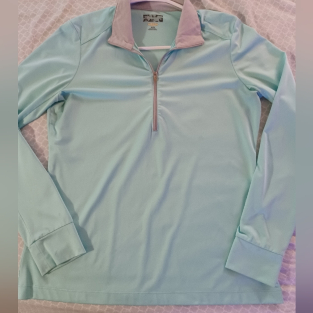 Greg Norman 1/4 Zip Golf Top Performance Women M Aqua Long sleeve